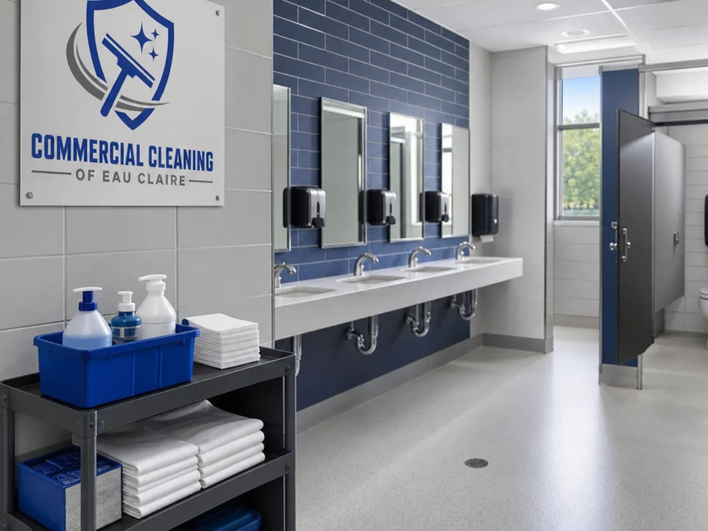 Clean and stocked school restroom after janitorial service